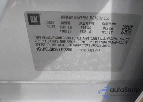 2014 Chevrolet Cruze 1Lt Auto z USA, uszkodzony, nr VIN 1G1PC5SB2E7193356